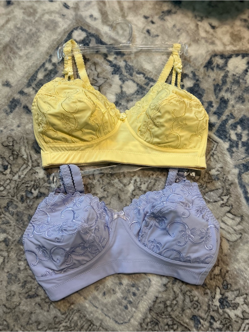 Smart Fir Women's Lace-Embroidered Wireless Bralette - Yellow and Lavender